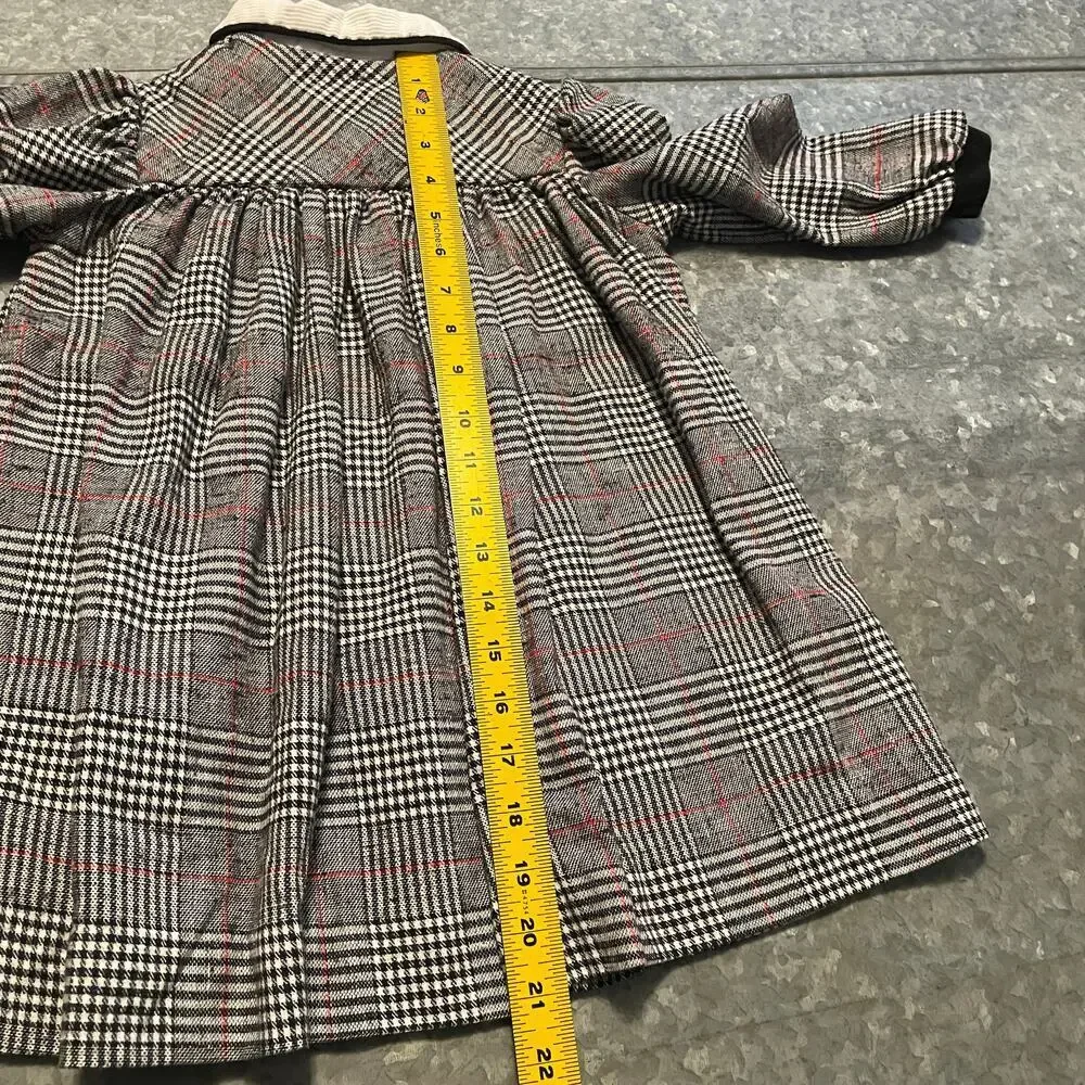 Vintage YSL Yves Saint Laurent Girls Dress 4 Long Sleeve Plaid Velvet Gray Black